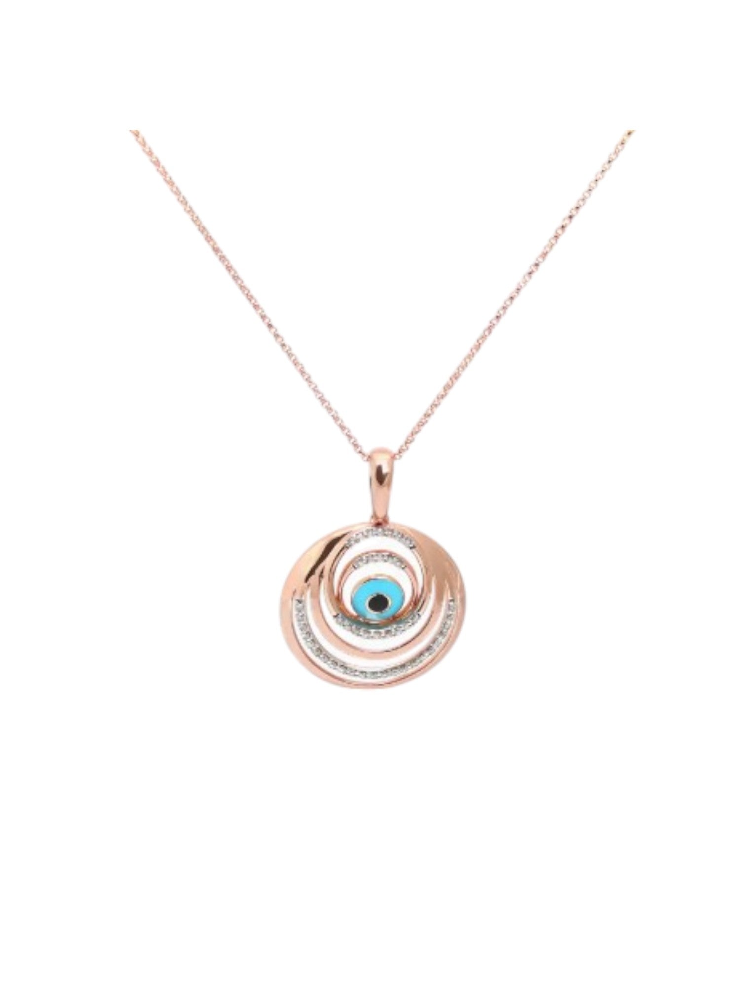 Trendy Evil Eye 925 Sterling Silver CZ Stone Rose Gold Plated Pendant With Chain For Women By Kesardeep